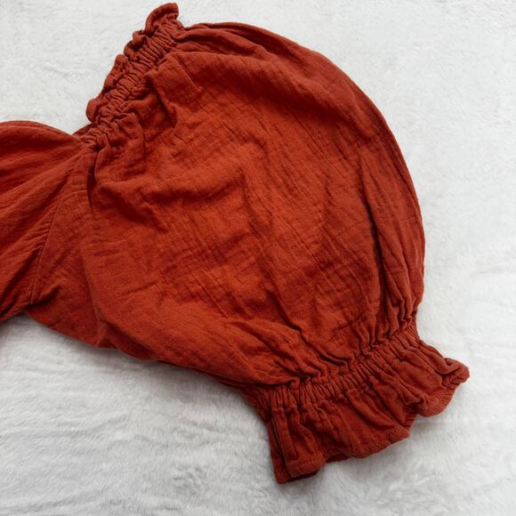 Billabong Perfect Paradise Coral/Terracotta Babydoll Puff Sleeve Dress Size L - Picture 8 of 12